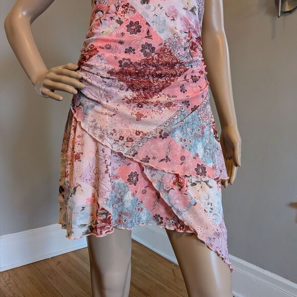 Shein Halter Mini Dress Mesh Fairycore Pastel Floral Paisley Y2K Style Size M - Picture 6 of 9